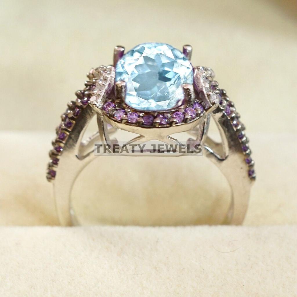 Aquamarine Oval Cut Gemstone With 925 Sterling Silver Ring For Men's #A750 JL375659086012