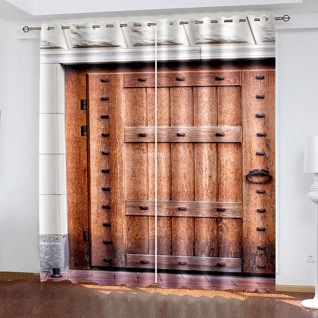 Rustic Curtains Wooden Barn Door In Farmhouse Image Desgin Rural Art Architecture Print Living Room Bedroom Window