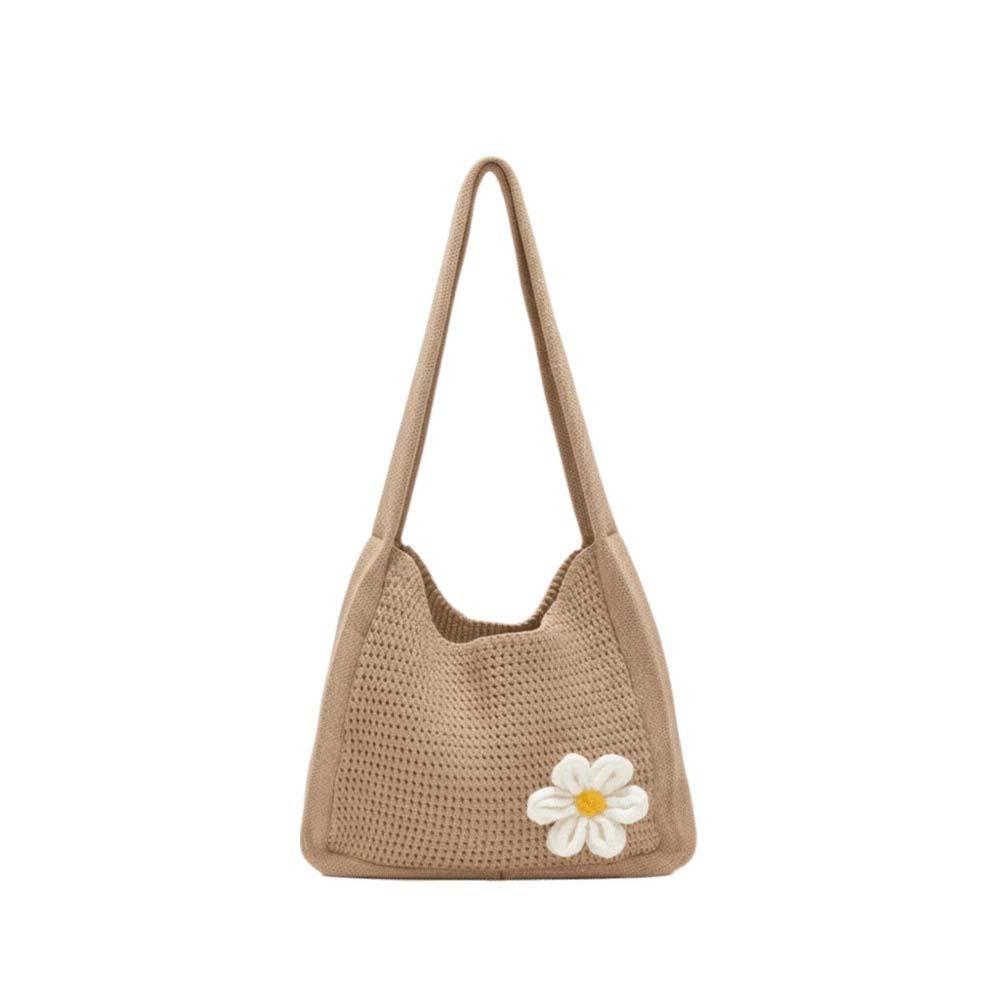 Sweet Knitted Tote Bag Breathable Seaside Vacation Handbag Trendy Crochet Shoulder Bag  Female