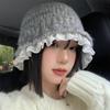 Lace Knitted Bucket Hat Women'S Autumn And Winter Street Sweet Versatile Outdoors Warm Casual Big Head Bob Cap