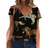 Summer V-neck 3D Retro Western Cowboy Printed Top Fashionable Casual Short Sleeved Women's T-shirts