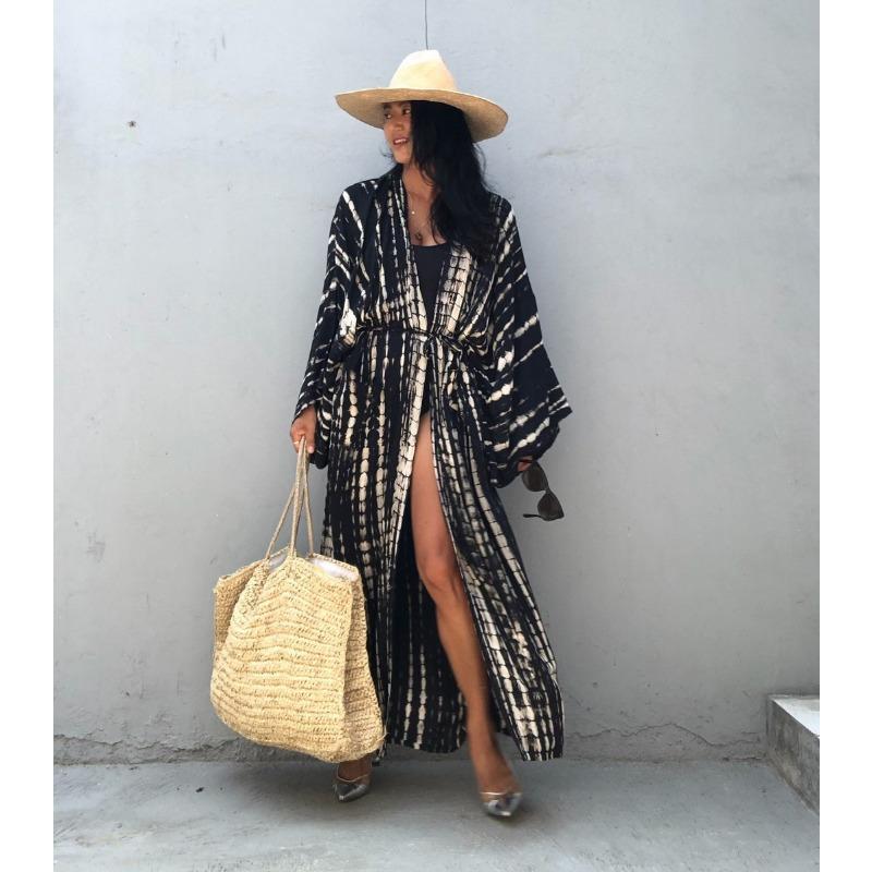 Женская мода весна осень цветные блоки принт длинный рукав свободная талия повседневные платья