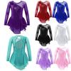 Kids Girls Long Sleeve Sequins Cutout Back Figure Ice Skating Dress Ballet Dance Gymnastic Leotard Dress