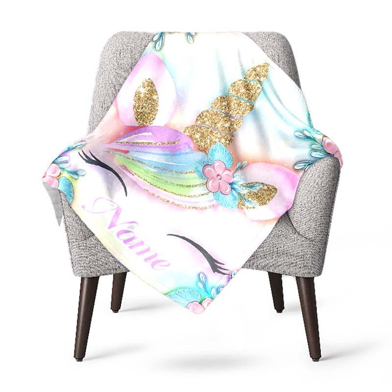 Unicorn Eyelashes Customize Your Name Blanket Used For Chair Office Sofa Bed Camping Soft And Warm Giving Friends And Relatives Birthday Graduation