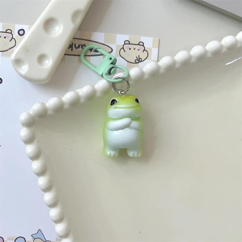Funny Green Frog Resin Keychain 1/6Pcs Animal Charms Pendant DIY Phone Chain Bag Decor Jewelry Making Accessory