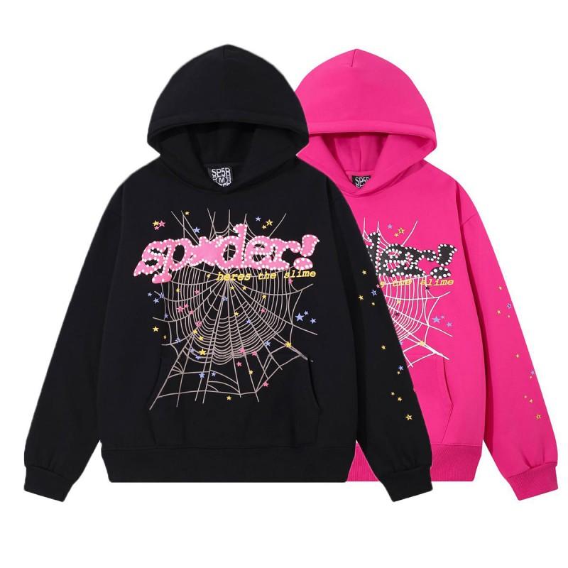 Unisex Oversized Hooded Sweatshirt Set With Spiderweb Foil Print Warm Fleece-Lined Loose Fit Streetwear Men Women