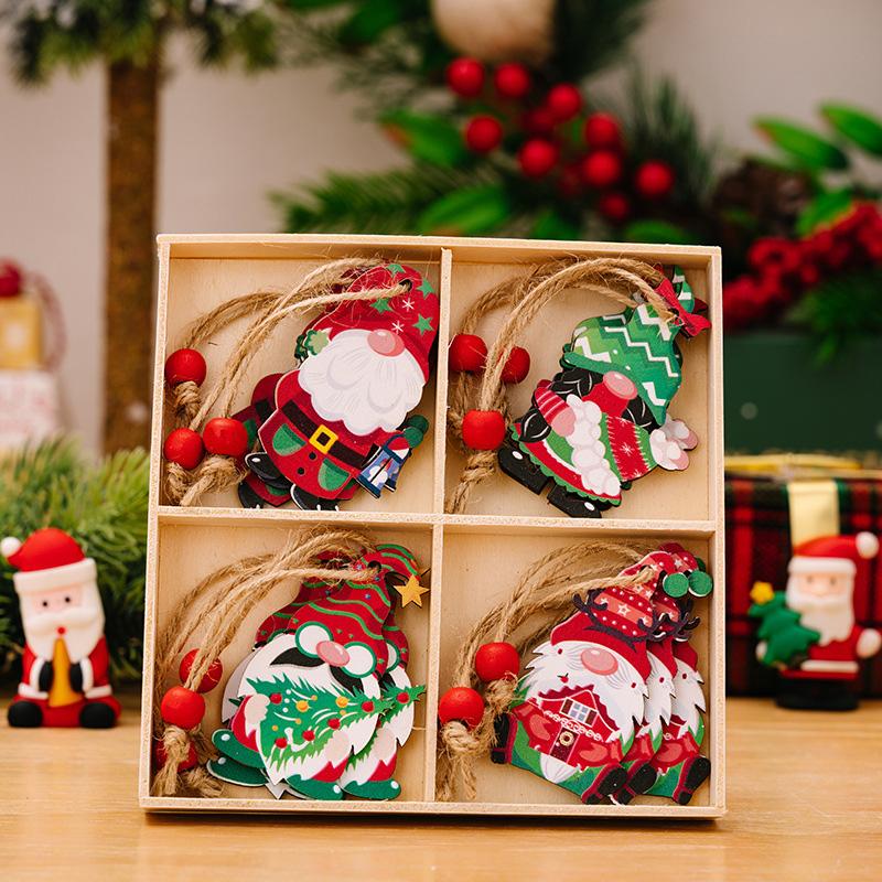 12Pcs Christmas Decoration New Year Gift Gnomes Pendants 2025 Christmas For Xmas Tree Wooden Hanging Ornaments