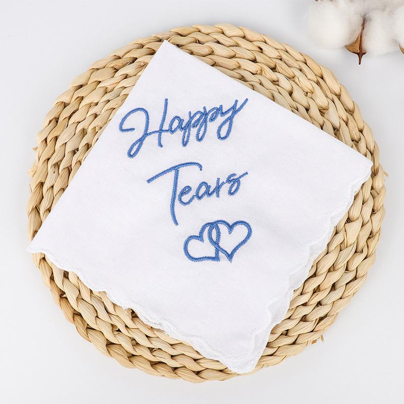 12Pcs/Pack Hand Towel White Cotton Absorbent Happy Tears Bandannas Handkerchiefs Wedding Party 30*30CM