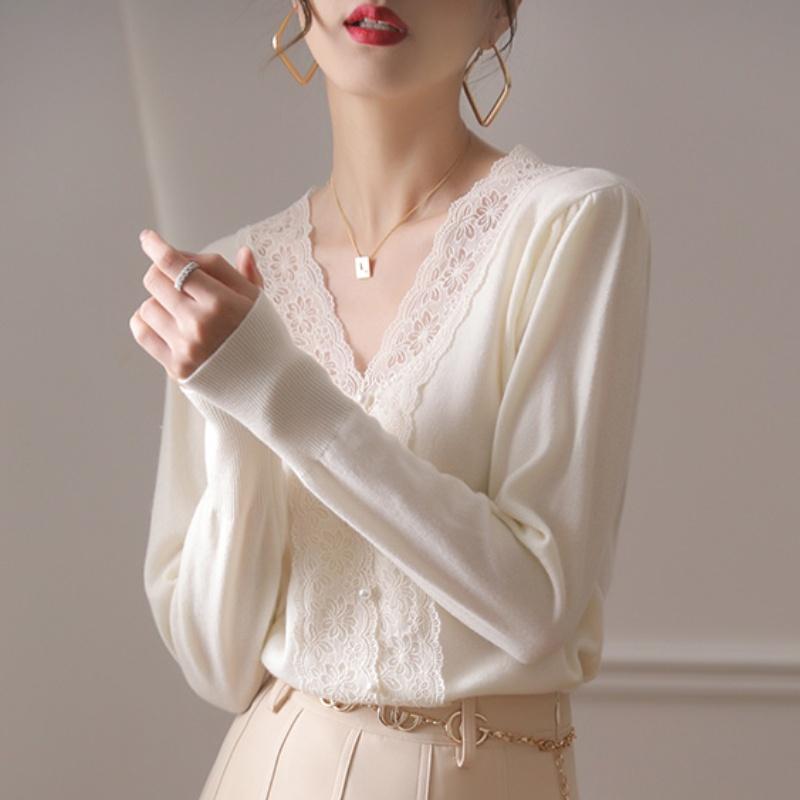 Женские свитера, пуловеры 2025 Осень Зима Длинный рукав V-образный вырез Черный Белый Вязаный свитер Женские топы Пуловер JJ120