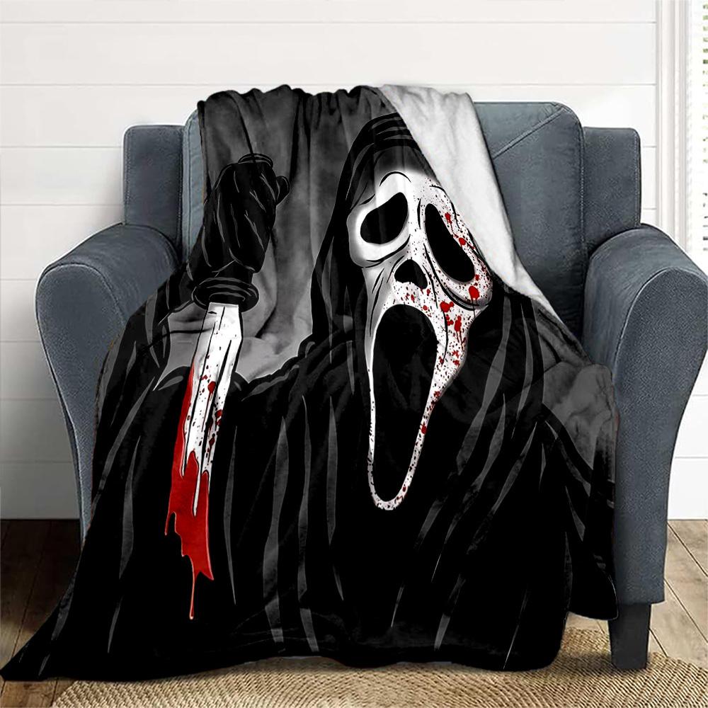 1 шт. Плед Фланелевый с Принтом Ghostface Scream для Улицы - Легкий Мягкий Теплый Всесезонный Плед с HD Печатью для Дивана, Кровати, Путешествий, Кемпинга 038