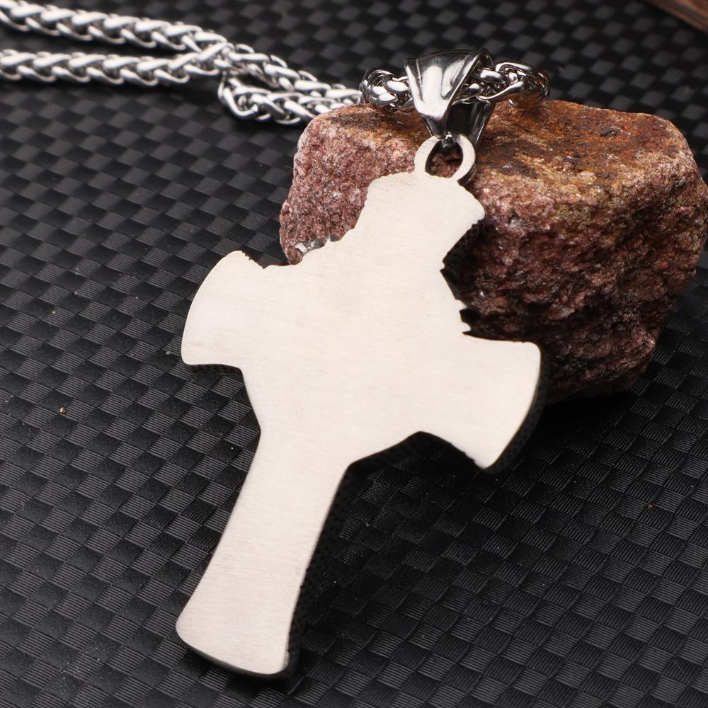 Vintage Stainless Steel Cross Necklace Pendant Portrait Titanium Steel Jewelry Hip Hop Style
