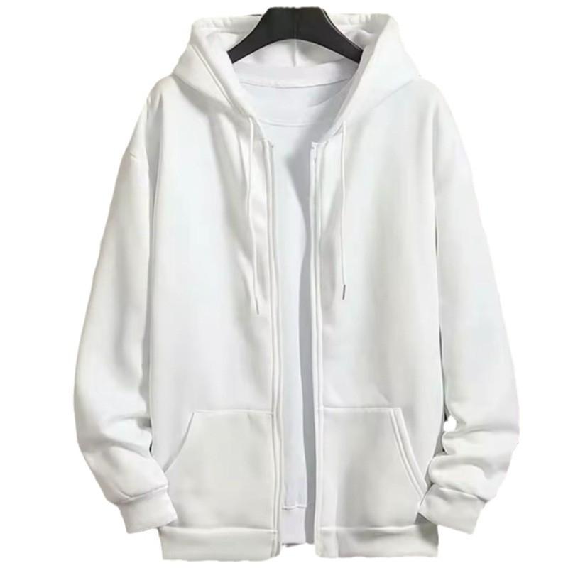 Unisex Hooded Zip-Up Sweatshirt Solid Color Casual Streetwear Top Loose Fit Long Sleeve