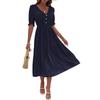 Amazon Independent Station Foreign Trade New European and American Summer Women's Clothing Cross-border Waist V-Neck Solid Color Dress Women