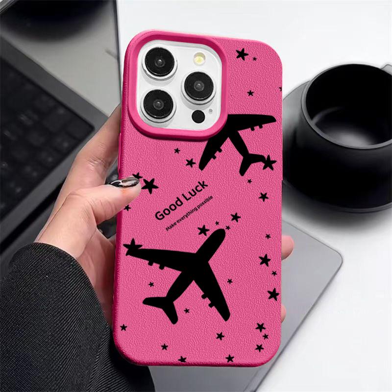 Чехол из ТПУ с рисунком самолета и текстурой из кожи для iPhone 16 Pro Max 15 Pro 14 13 12 11, мягкий матовый противоударный, защита линз, тонкий чехол для телефона