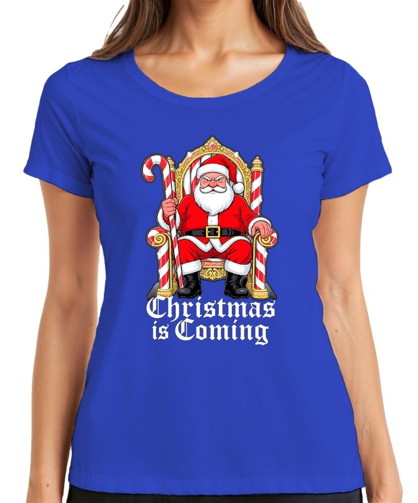 Christmas Is Coming Santa Claus Throne Candy Cane Gothic Retr Unisexs TShirt