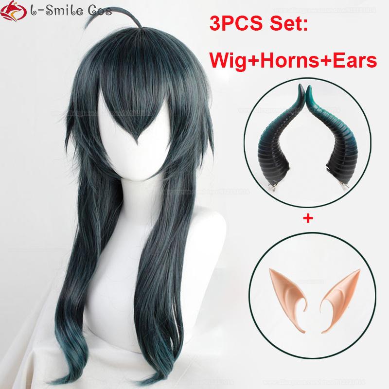 Anime MALLEUS DRACQMA Cosplay Wig 55cm Long Hair With Horn Heat Resistant Synthetic Party Wigs + Wig Cap