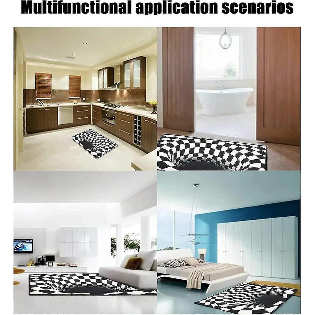 Optical Illusion Rug 3d Stereo Checkered Vortex Optical Illusions Rug Funny Sensation Of Falling Black White Non-slip Plaid Hole Area Rug For Dining