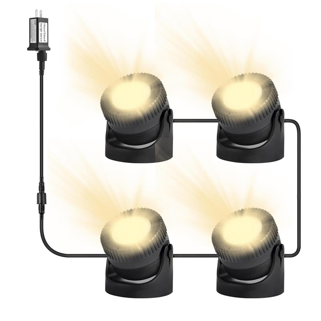 Set of 4 Warm White Pond Lights LED Submersible Fountain Lights IP68 Waterproof Underwater Landscape Spotlights with