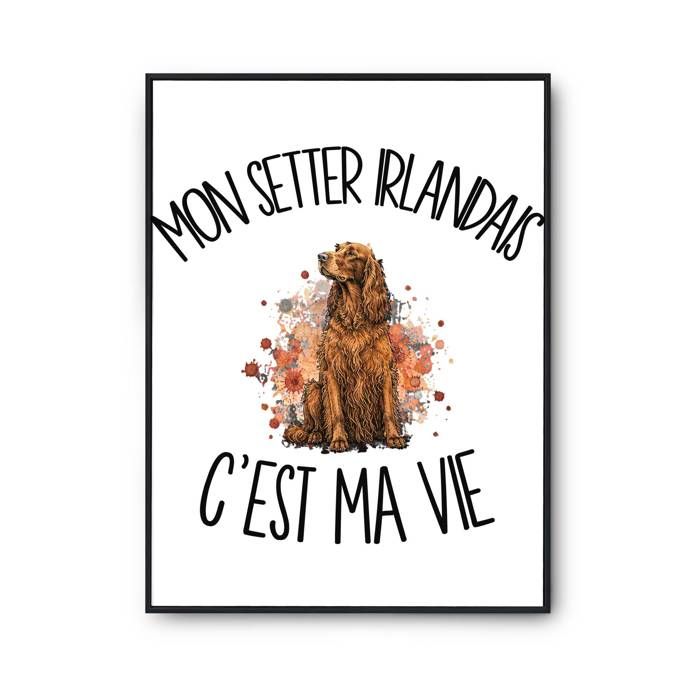 Poster Mon Setter Irlandais c'est ma vie | Affiche Papier Photo 310 g Finition Perlée Format Taille A3 | Décoration Murale Salon