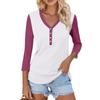 Женский повседневный модный сексуальный удобный топ с V-образным вырезом, пуговицами, цветной строчкой и рукавом три четверти
