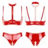 Women Sexy Lingerie Bra Underwear Faux Leather Halter Cup Bra Tops with Panty Nightwear Rave Party Outfits Clubwear Sleepwear