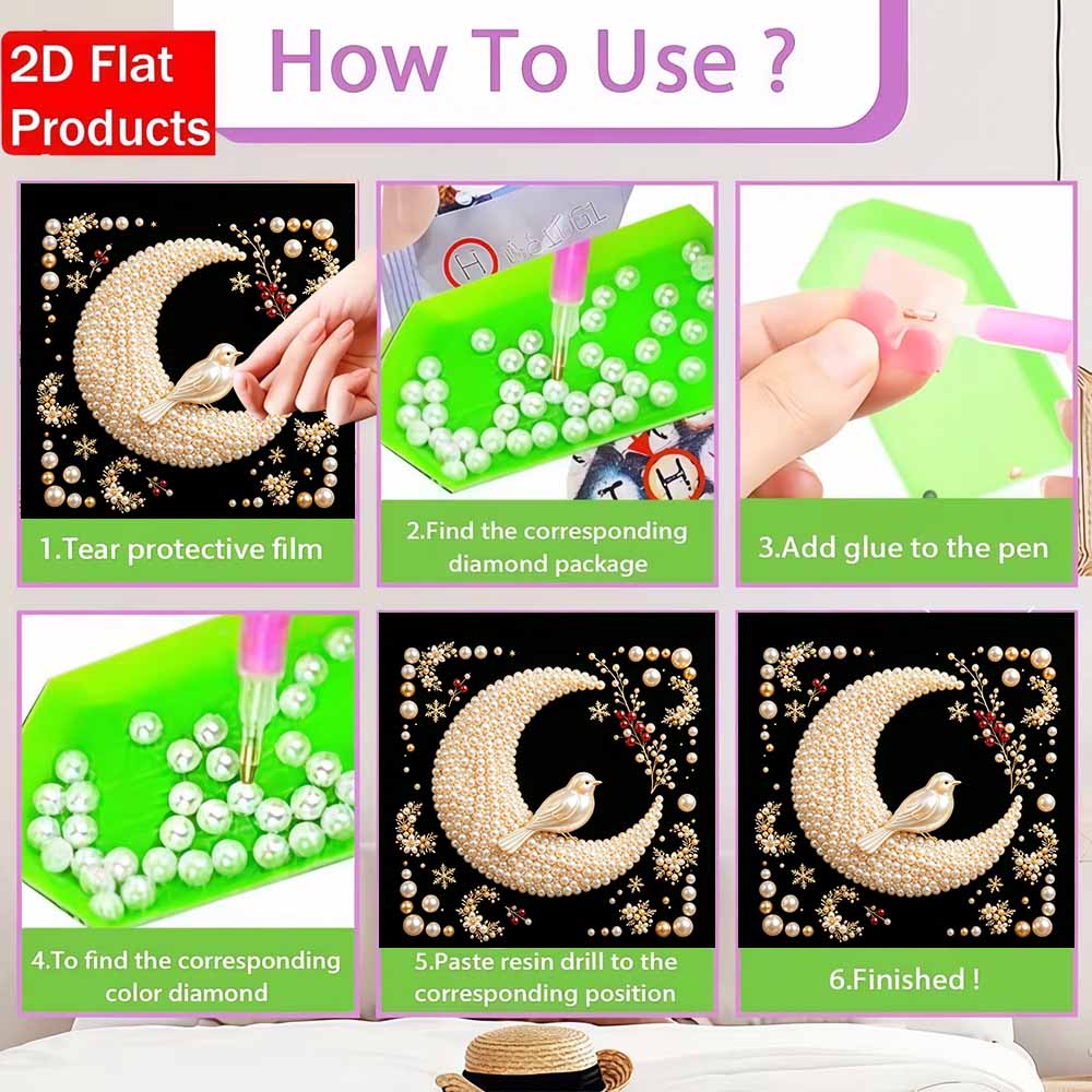 DIY Christmas pearl painting kit moon and bird crafting. home wall decoration