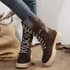 Women's Ankle Booties Winter Lace Up Elastic Mid Calf Military Combat Boots With Zipper Chunky Platform Lug Sole Booties for Women Fall Winter Shoes