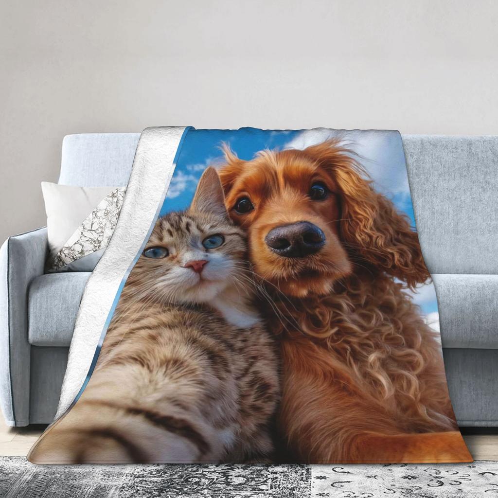 Funny Dog Selfie Flannel Blanket Winter Super Soft Throw Blanket for Girls Boys Outdoor Comfortable Bedspread Sofa Bed Cover