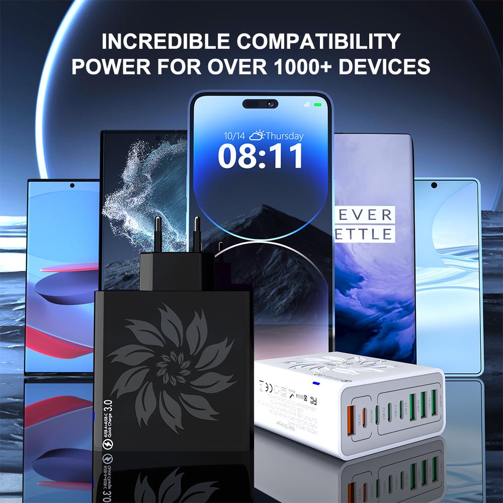 USB C Charger 8 Ports 4USB 4Type-c Fast Charging Mobile Phone Charger Power Adapter For iPhone Samsung Xiaomi Quick Charge 3.0