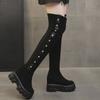 Black Autumn and Winter Over The Knee Boots for Women, Featuring A Suede Sloping Heel and Thick Soled High Boots
