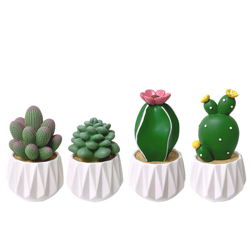 Mini Artificial Cactus and Bonsais Figure Resins Succulent Faux Potted Plant Figurine for Home and Office Desktop Decors