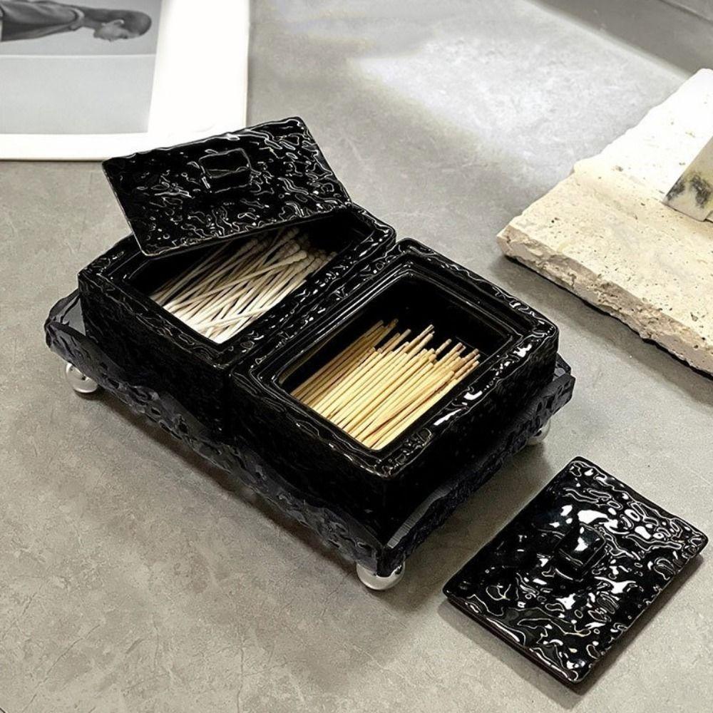 Hammered Pattern Cotton Swab Box Large Capacity Toothpick Holder for Living Room