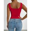 Women's Sleeveless Camisole Vest with Square Neckline, Casual Basic Style, Exposed Navel Top