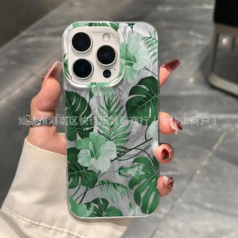 Минималистичные окрашенные зеленые листья, подходящие для iPhone 14, iPhone 17/16/15 Pro Max, в скандинавском стиле, 11/12/13
