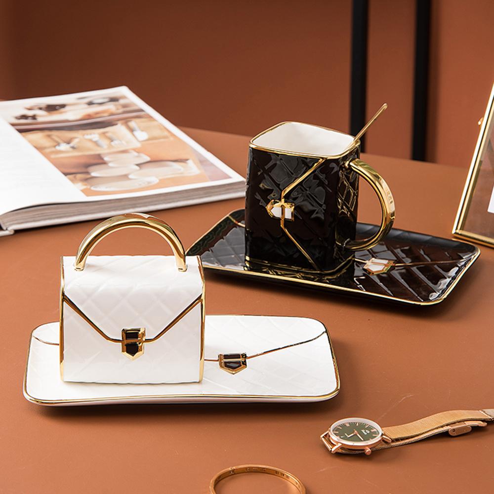 Специальный набор кофейных кружек в форме сумочки с блюдцем и ложкой, кофейная чашка 310 мл, керамическая чайная чашка на день рождения