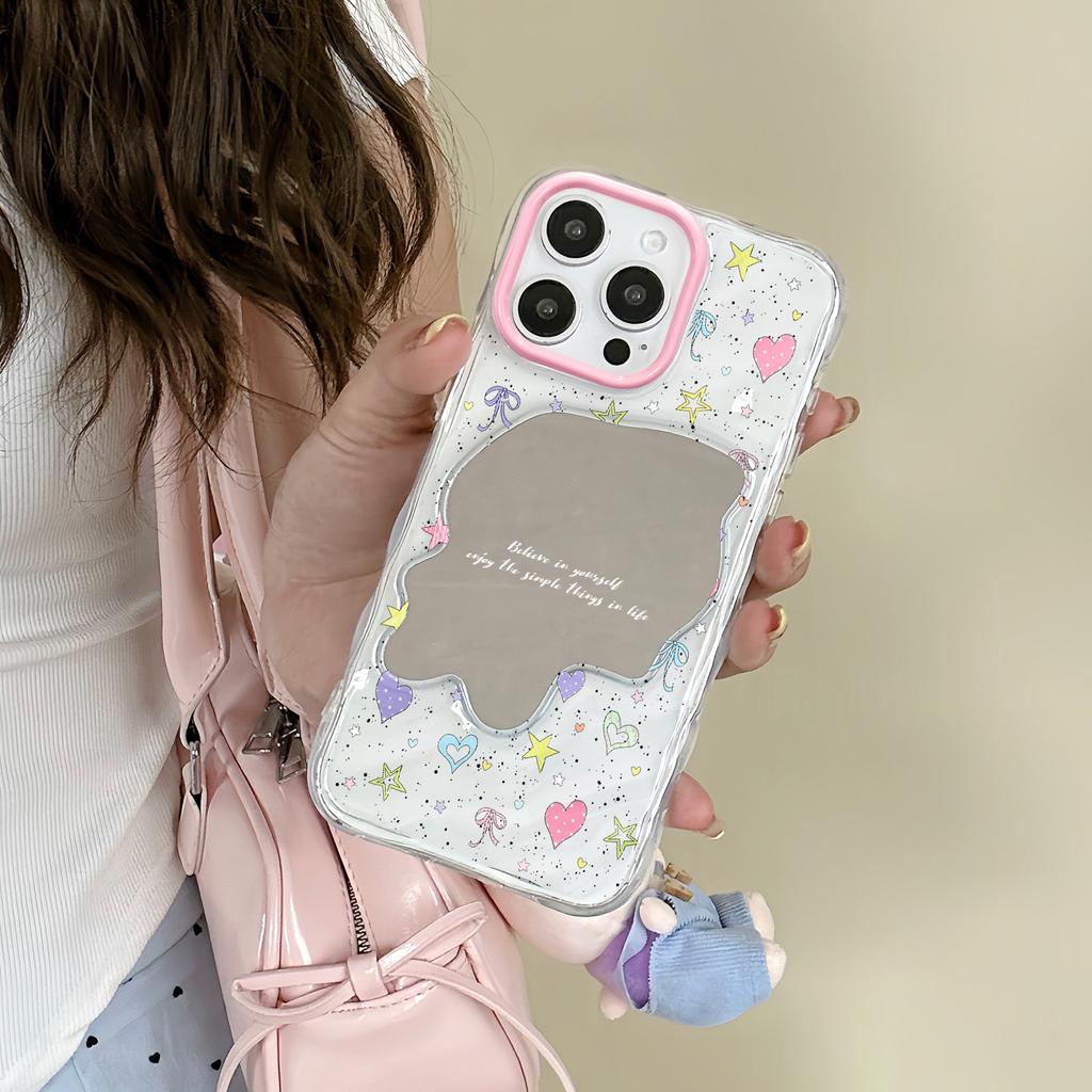 Маленькое свежее зеркало с волнами любви подходит для Apple 16/iphone13promax Huawei зеркало для макияжа чехол для мобильного телефона