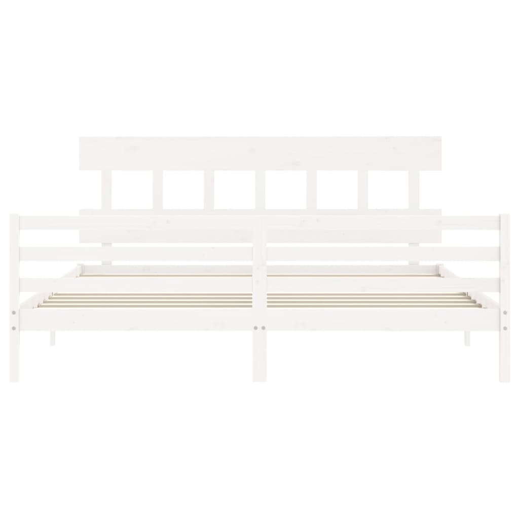 Solid Wood Bed with Headboard White 200 x 200 cm