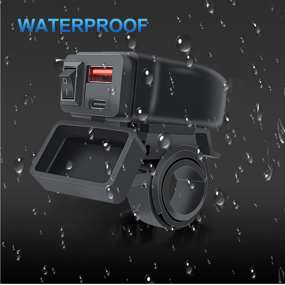 PD QC Мотоциклетное зарядное устройство 60 Вт USB Быстрая зарядка Водонепроницаемое Зарядное устройство с кронштейном для крепления на руль для мотоцикла Адаптер с розеткой с переключателем