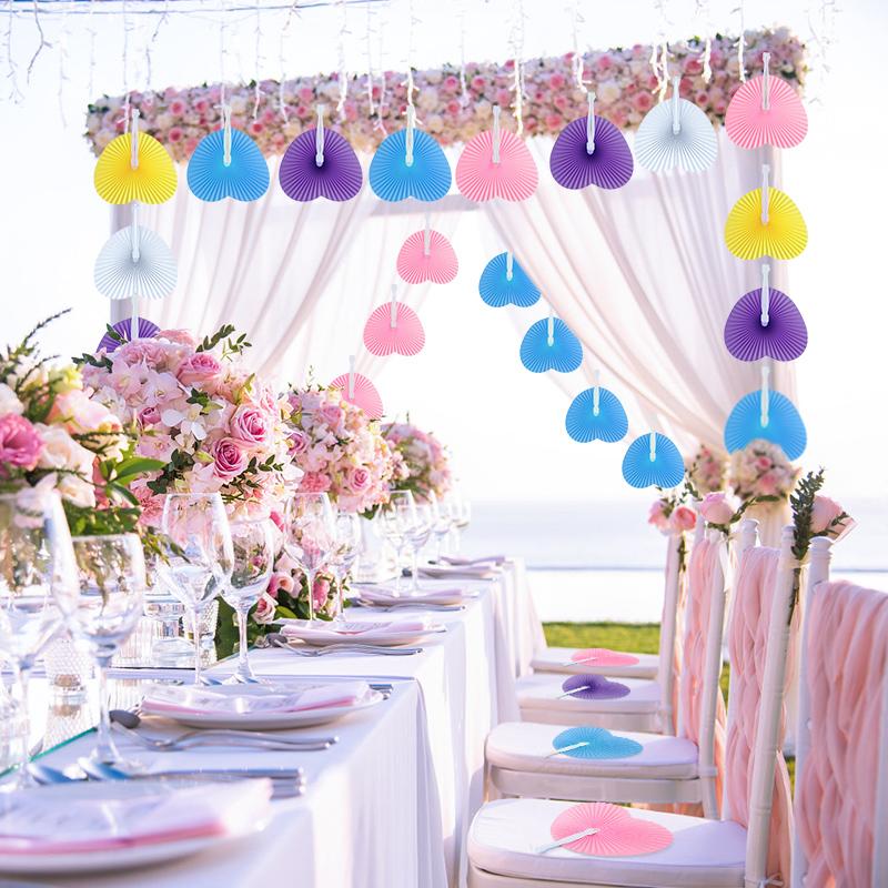 20-100 Pcs Multicolor Wedding Folding Paper Fans DIY Painting Heart Shape Blank Paper Fan For Birthday And Country Decoration