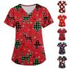 Women's Fashion V-neck Short Sleeve Workwear With Pockets Christmas Printed Tops