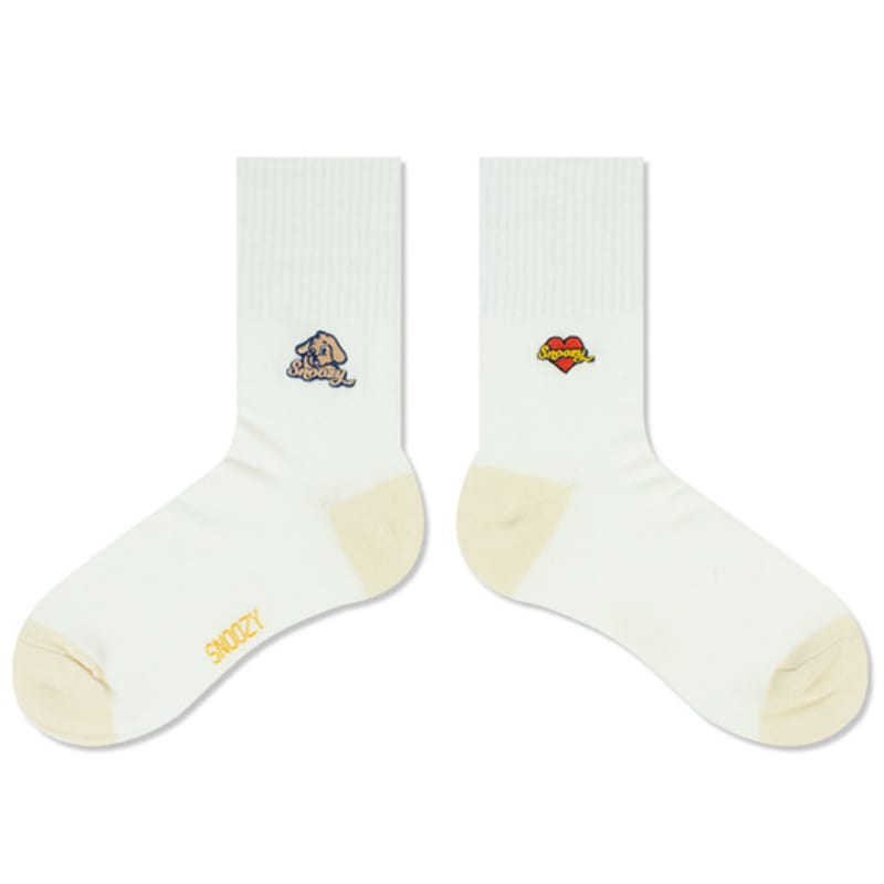 SNOOZY Snoozy Dog Logo Embroidered Socks (White Beige)