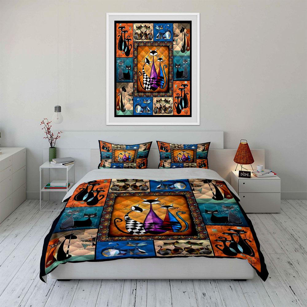 Stylized colorful cat designs. Bedding sets Duvet cover sets Duvet covers Pillowcases(1 * Duvet Cover 2 * Pillowcases without duvet insert)