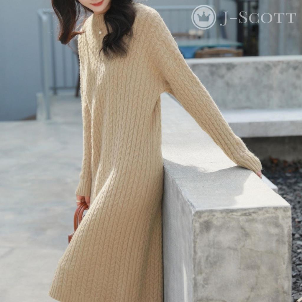 Круглый шнур ниже колена длинный легкий в движении выглядит длинный рукав модный десять выглядит аккуратно взрослый взрослый бежевый [J-Scott] [Ограниченный запас] Женский трикотаж, трикотаж,