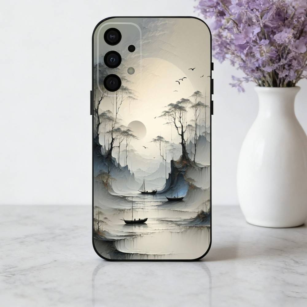 C-китайский-E l-пейзаж-E Чехол для телефона For Samsung Galaxy A73,A72,A71,A70,A53,A52,A51,Другие Мягкий черный чехол