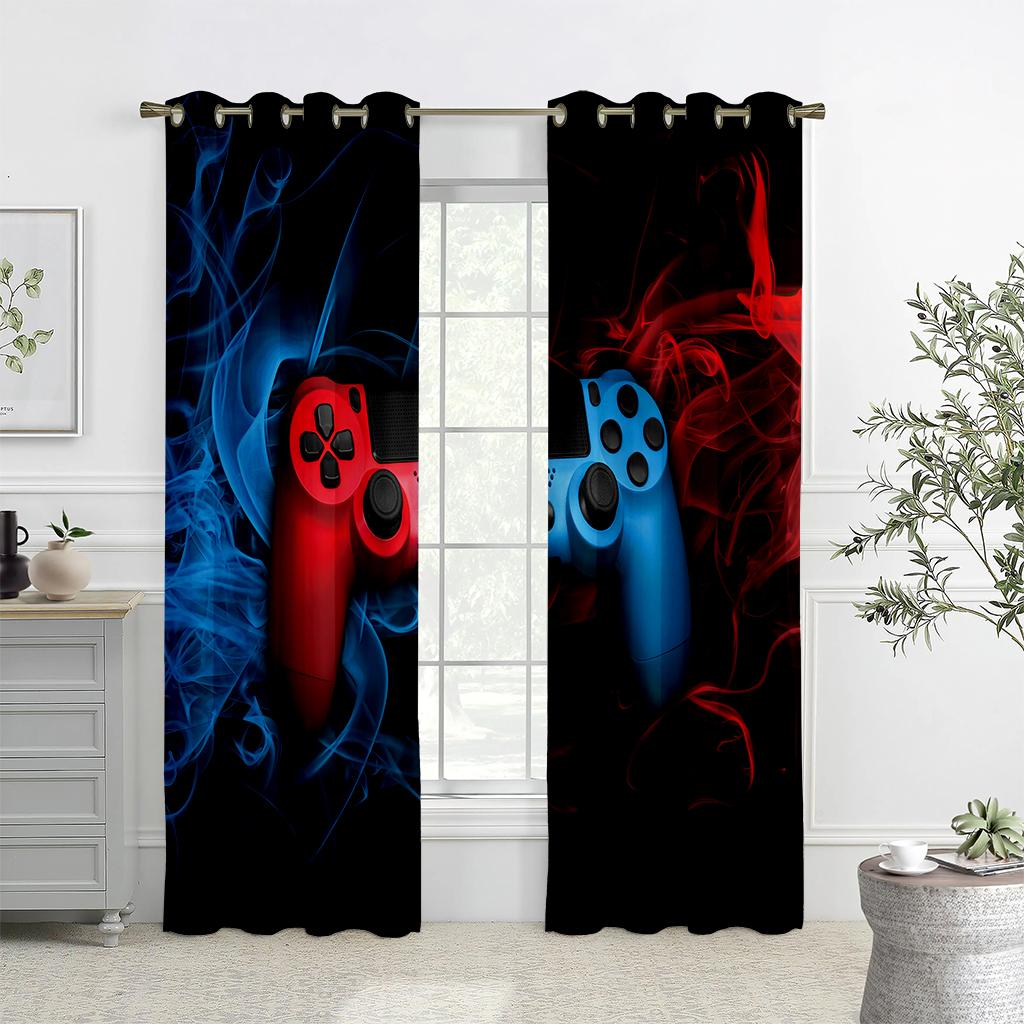 Мультяшный черно-белый игровой электронный контроллер занавес, 2 панели, детская комната, спальня, кабинет, декоративное окно