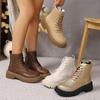 Мода Мода Золотая ПУ кожа Платформа Ботильоны Женщины Толстая подошва Шнуровка Боевые ботинки Женские Осенне-зимние Массивный каблук Короткие ботинки
