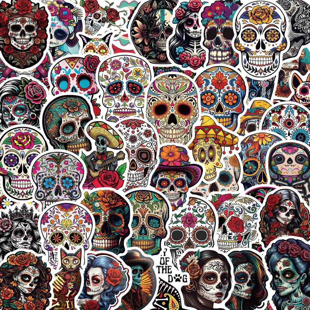 50 Photos of Mexico Day of The Dead Skeleton Graffiti Stickers Decorate Guitar Laptop Suitcase DIY Waterproof