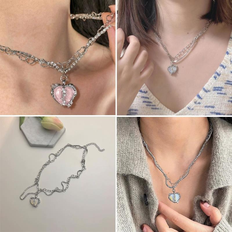 Vintage Goth Heart Pendant Choker Clavicle Chain Necklace For Women Girl Punk Collar Aesthetic Y2K Jewelry Gift