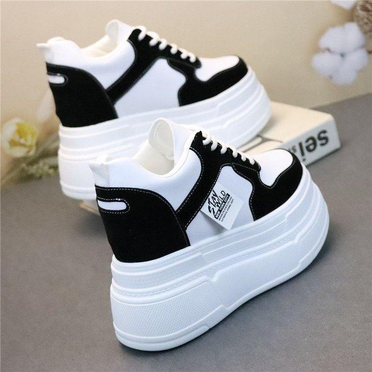 2024 новые модные туфли на высоком каблуке с круглым носком, кожаные туфли белого цвета, увеличивающие внутреннюю высоту, и тонкие повседневные туфли с высоким берцем для женщин