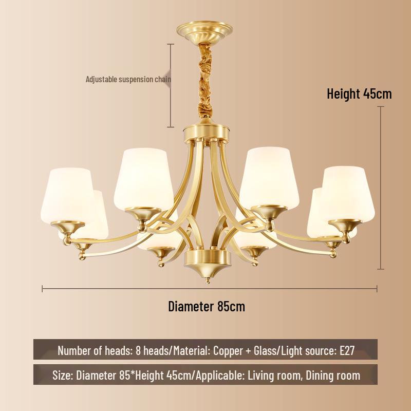 All-Copper Modern Minimalist Luxury Chandelier for Living Room, Bedroom, Study, or Restaurant